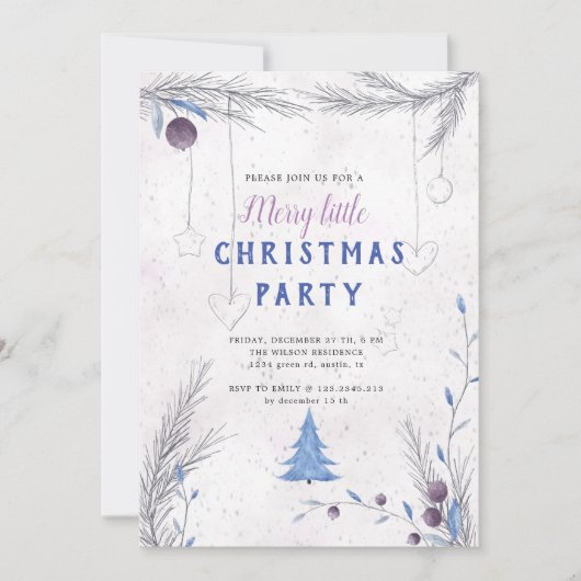 ウォーターカラーパステルフェスティバルホリデーパーティー招待状 カード (正面)