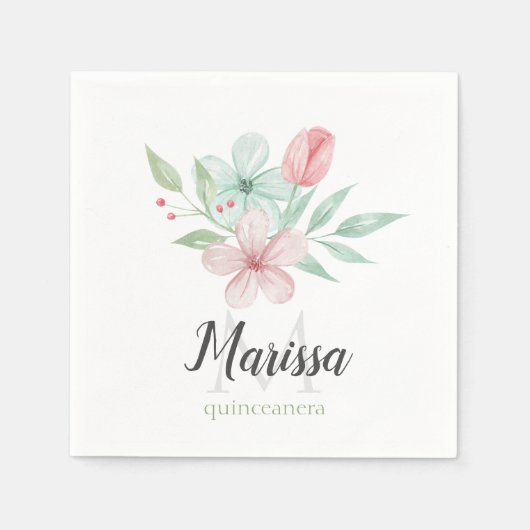 ウォーターカラーパステルフローラキンセアニェラ誕生日 スタンダードカクテルナプキン (正面)