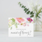 ウォーターカラーパステルフローラビーマイメイド・オブ・オーナー(花嫁付き添い人)カード インビテーションポストカード (スタンド正面)