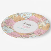 ウォーターカラーパステルフローラピンクサマー誕生日 ペーパープレート (アングル)