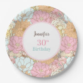 ウォーターカラーパステルフローラピンクサマー誕生日 ペーパープレート (正面)