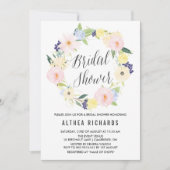 ウォーターカラーパステルフローラリースブライダルシャワー 招待状 (正面)