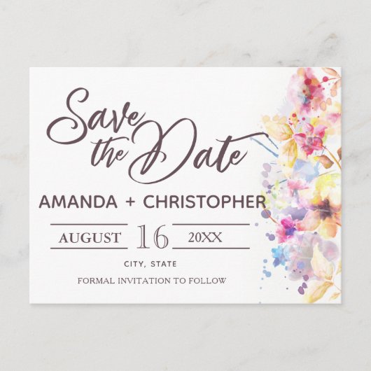 ウォーターカラーパステルフローラ |日付はがきを保存 案内ポストカード (正面)