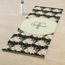 ウォーターカラーパステルブラックフラワーモノグラムネーム