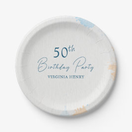 ウォーターカラーパステルブルーエイジ誕生日 ペーパープレート