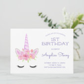 ウォーターカラーパステルユニコーンアンドレインボー誕生日 招待状 (スタンド正面)