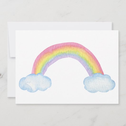 ウォーターカラーパステルユニコーンアンドレインボー誕生日 招待状 (裏面)