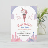 ウォーターカラーパステルユニコーンボホスタイル誕生日 招待状 (スタンド正面)