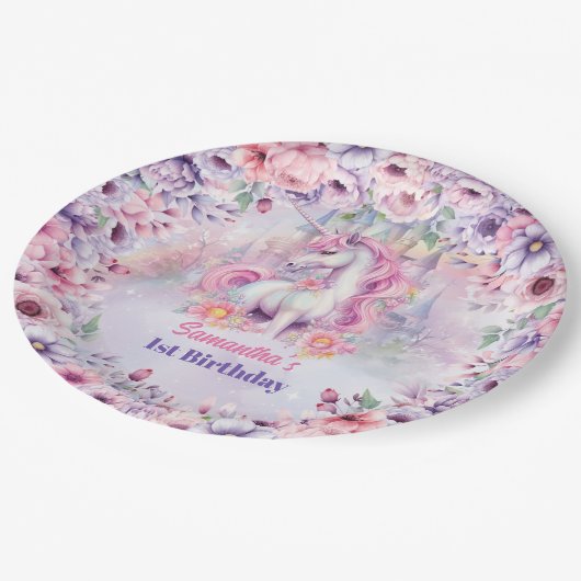 ウォーターカラーパステルユニコーン&フェアユタールキャッスル ペーパープレート (アングル)