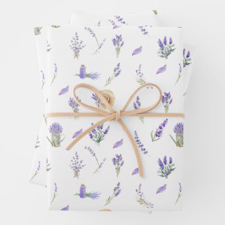 ウォーターカラーパステルラベンダーフラワーズ ラッピングペーパーシート