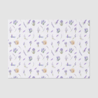 ウォーターカラーパステルラベンダーフラワーズ 薄葉紙