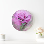 ウォーターカラーパステル薄紫バラ ラージ壁時計 (ホーム)