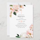 ウォーターカラーパステル赤面ピンクフローラバプテスマ 招待状 (正面)