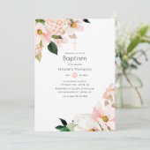ウォーターカラーパステル赤面ピンクフローラバプテスマ 招待状 (スタンド正面)