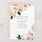 ウォーターカラーパステル赤面ピンクフローラ春の結婚式 招待状 (正面/裏面)