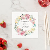 ウォーターカラーパステル赤面フローラ結婚リース スタンダードカクテルナプキン (インサイチュ)