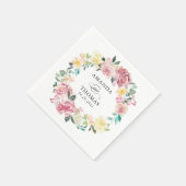 ウォーターカラーパステル赤面フローラ結婚リース スタンダードカクテルナプキン (角)