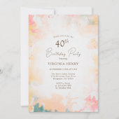 ウォーターカラーパステル金ゴールド40th誕生日パーティー 招待状 (正面)