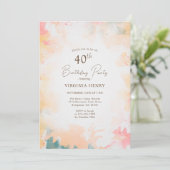 ウォーターカラーパステル金ゴールド40th誕生日パーティー 招待状 (スタンド正面)