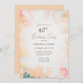 ウォーターカラーパステル金ゴールド40th誕生日パーティー 招待状 (正面/裏面)