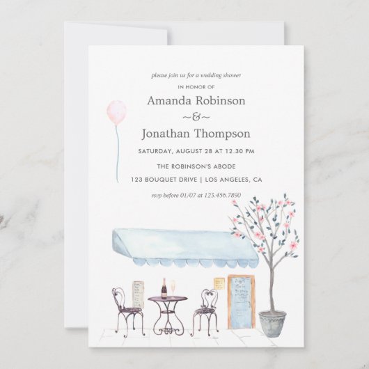 ウォーターカラーパリをテーマにしたウェディングシャワー招待 招待状 (正面)