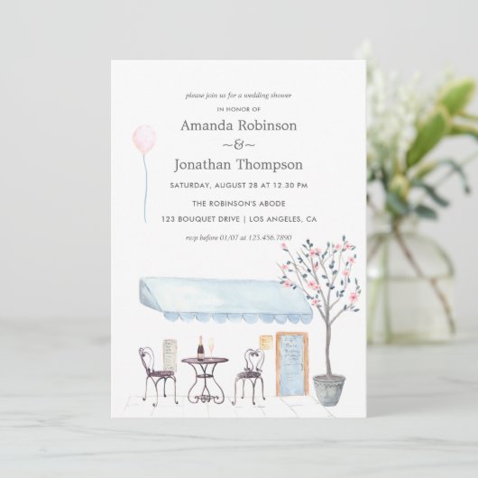 ウォーターカラーパリをテーマにしたウェディングシャワー招待 招待状 (スタンド正面)