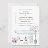 ウォーターカラーパリをテーマにした婚約パーティ招待状 招待状 (正面)