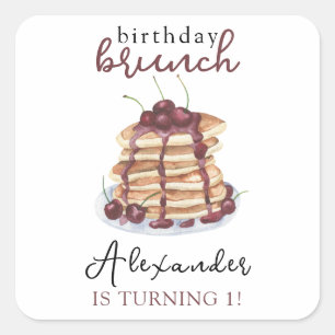 ウォーターカラーパンケーキ誕生日パーティー スクエアシール