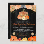 ウォーターカラーパンプキンウッド感謝祭ディナー 招待状 (正面/裏面)