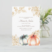 ウォーターカラーパンプキンオレンジ金ゴールド秋婚約 招待状 (スタンド正面)