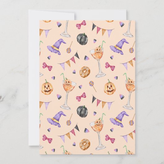 ウォーターカラーパンプキンカクテルハロウィーン誕生日 招待状 (裏面)