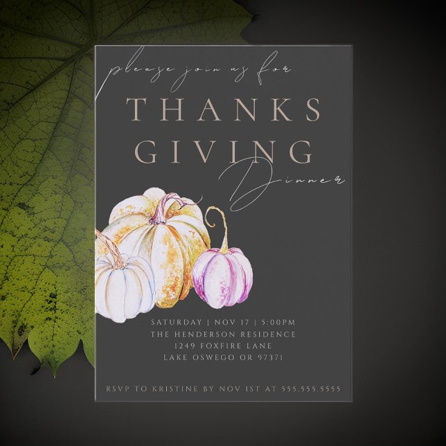 ウォーターカラーパンプキンサンクスギビングディナー招待状 (クリエイターアップロード済み)