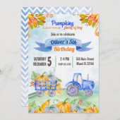 ウォーターカラーパンプキントラクタ誕生日招待状 招待状 (正面/裏面)