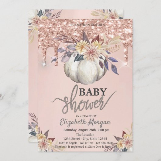 ウォーターカラーパンプキンバラ金ゴールドグリッタードリップ 招待状 (正面/裏面)