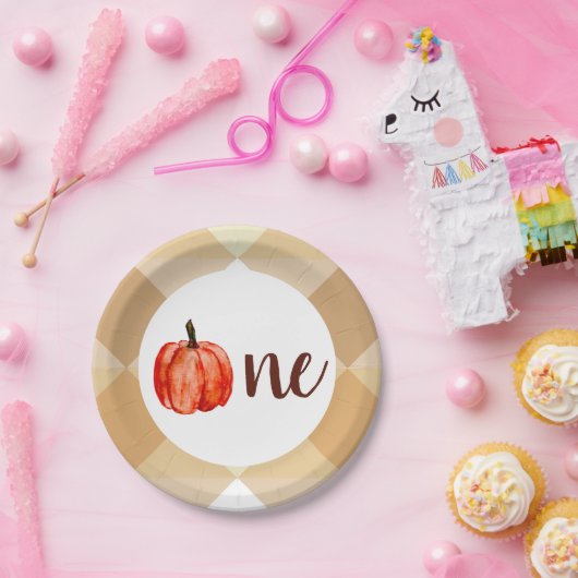 ウォーターカラーパンプキンファースト誕生日オータム秋ガール ペーパープレート (パーティー)