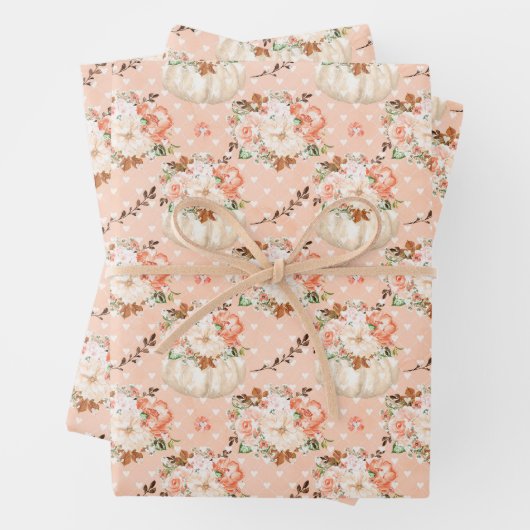 ウォーターカラーパンプキンフローラピーチ赤面女の子らしい女の子 ラッピングペーパーシート (インサイチュ)