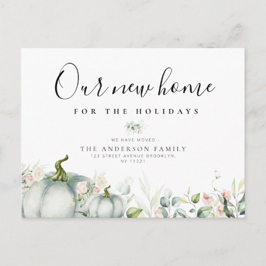 ウォーターカラーパンプキンフローラ移動休日はがき ポストカード (正面)