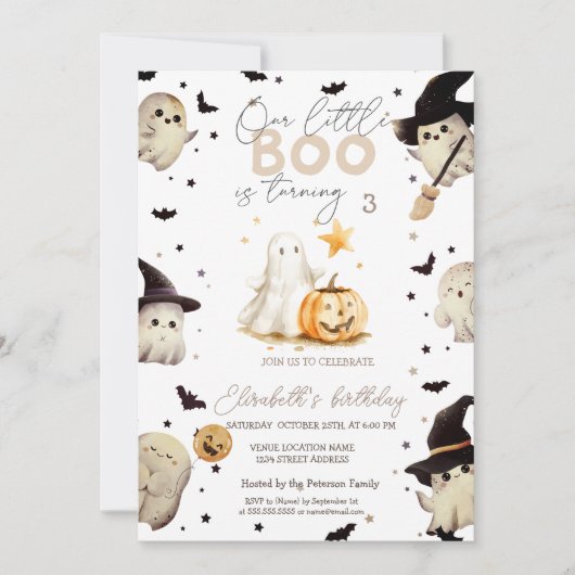 ウォーターカラーパンプキンブー幽霊ハロウィーン 招待状 (正面)