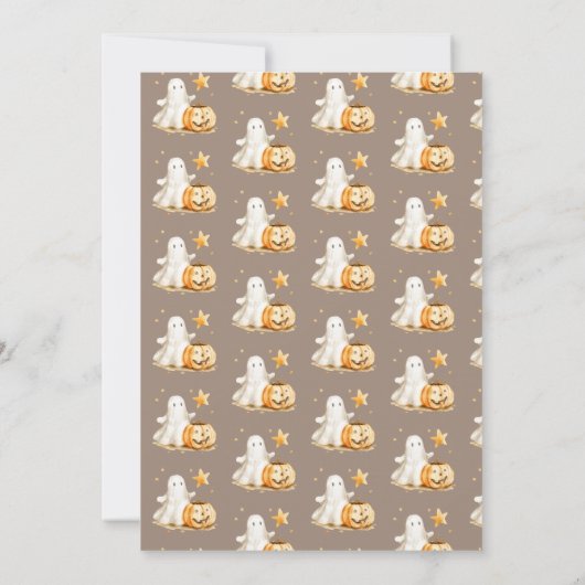 ウォーターカラーパンプキンブー幽霊ハロウィーン 招待状 (裏面)