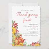 ウォーターカラーパンプキン秋フローラ感謝祭 招待状 (正面)