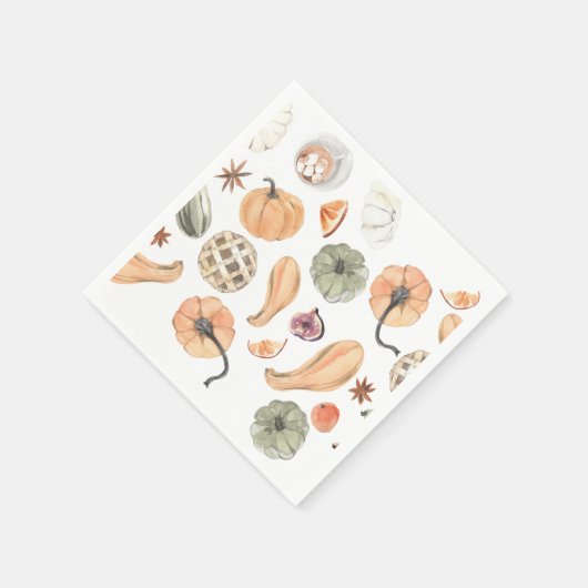 ウォーターカラーパンプキン&ハーベスト秋 スタンダードカクテルナプキン (角)
