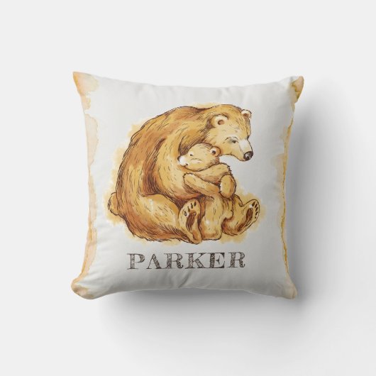 ウォーターカラーパーソナライズされたベア子供部屋 クッション (正面)