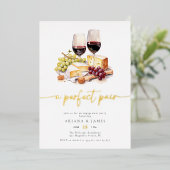 ウォーターカラーパーフェクトペアワインチーズ婚約 箔招待状 (立ち正面)