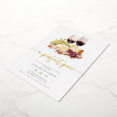 ウォーターカラーパーフェクトペアワインチーズ婚約 箔招待状 (回転した状態)