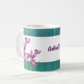 ウォーターカラーパープルアイリスボタニカルアートフローラ コーヒーマグカップ (正面左)