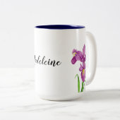 ウォーターカラーパープルアイリスボタニカルアートフローラ ツートーンマグカップ (正面右)