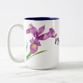ウォーターカラーパープルアイリスボタニカルアートフローラ ツートーンマグカップ (左)