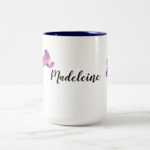 ウォーターカラーパープルアイリスボタニカルアートフローラ ツートーンマグカップ (中央)