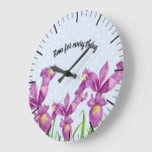 ウォーターカラーパープルアイリスボタニカルアートフローラ ラージ壁時計 (傾斜)