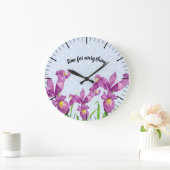 ウォーターカラーパープルアイリスボタニカルアートフローラ ラージ壁時計 (ホーム)